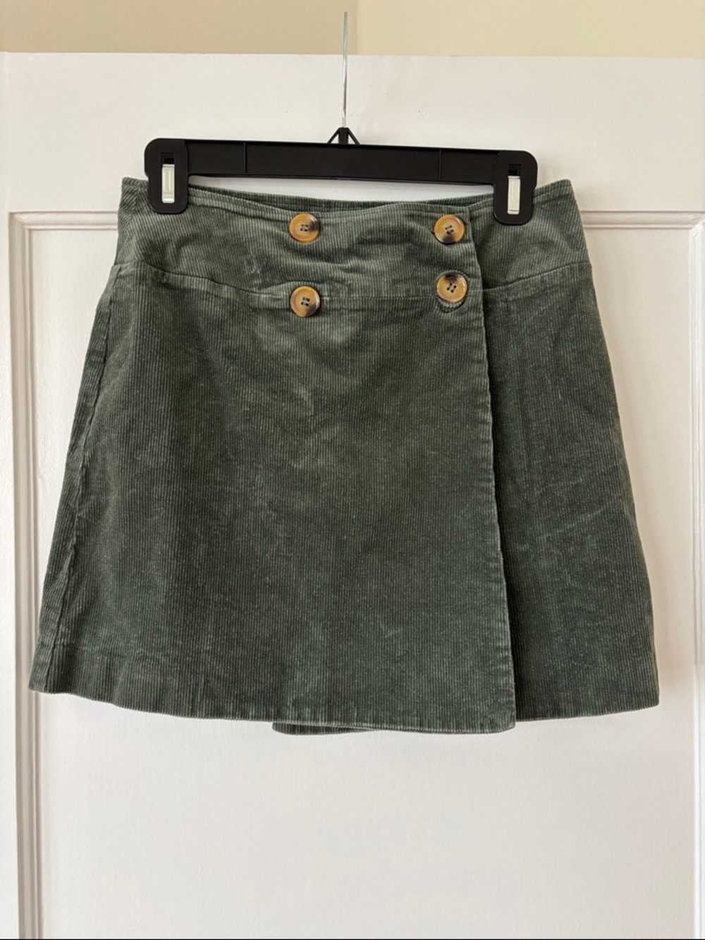 Olive Green Corduroy Wrap Mini Skirt